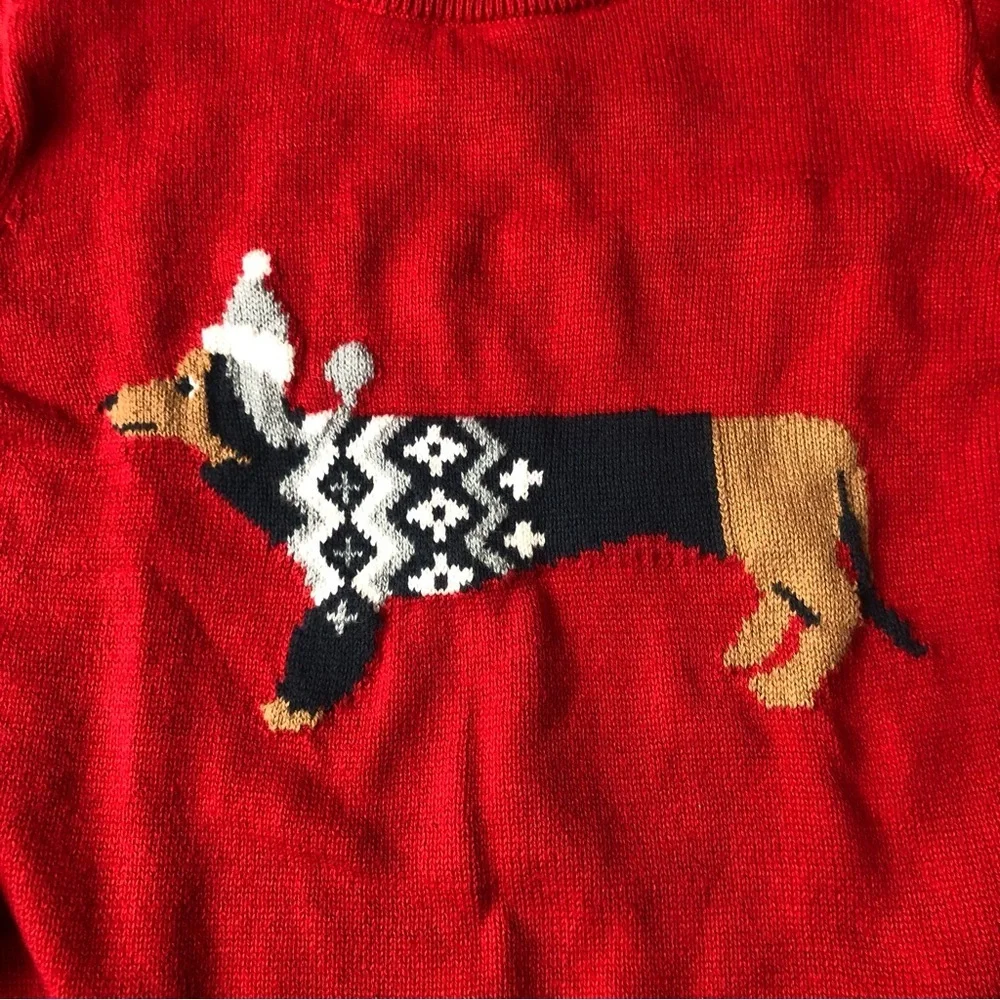 Baby Gap Dog Sweater Kids Sz 4 Red Cotton Knit Holiday Winter Wiener Dachshund